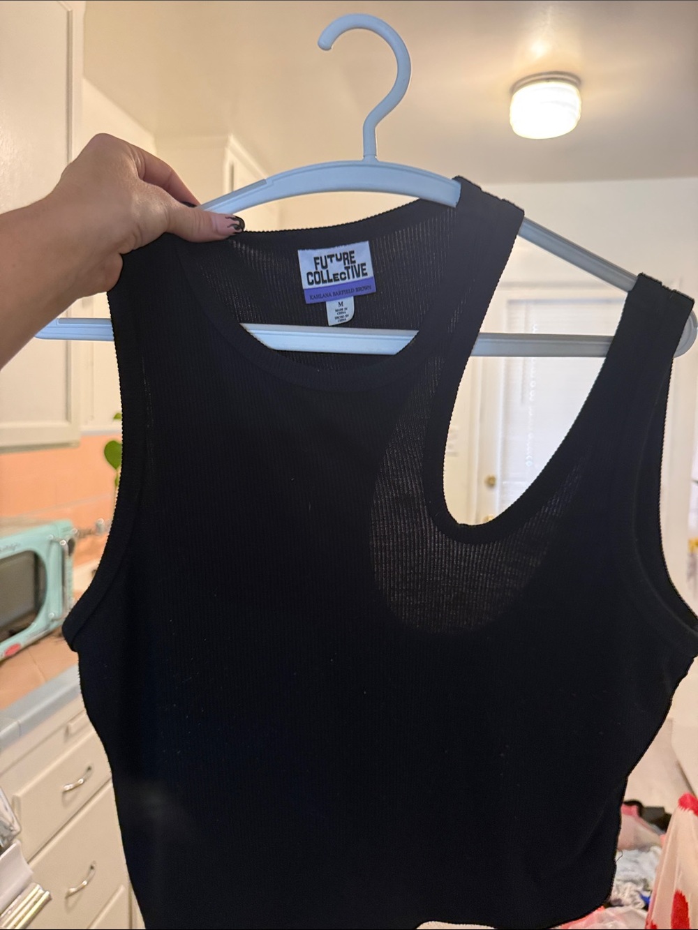 Future Collective Black Ribbed One-Shoulder Tank